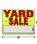 Neon Yellow Yard Sale Sign Kit With Three 11 By 14 Signs Grab Attention Fifteen Large Self Adhesive Pricing Labels Six Hundred Pre Priced Stickers And Arrows For Easy Customer Directions featuring bold red 'Yard Sale' text on a neon background.