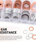 100 Pack Oil Drain Plug Crush Washers Kit With Copper And Aluminum Mix, visible copper and aluminum washers in a clear case