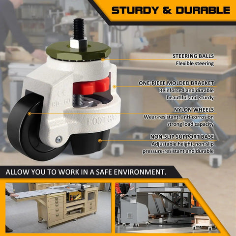 4 Pack Heavy Duty Beefy Retractable Leveling Casters With Plate Mounts 110 Lb Per Caster 440 Lb Total Capacity 1.5 Inch Travel Height Adjustable For Workbenches Heavy Furniture And Equipment