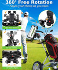 Kick Back And Play With This Hella Secure Golf Push Cart Phone Holder Mount showing 360 degree phone rotation on a push cart.