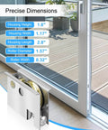 Sliding Door Roller Set For Post-1992 Sliding Patio Doors Replace 0C5Y00P0, shown installed with dimensions and rollers