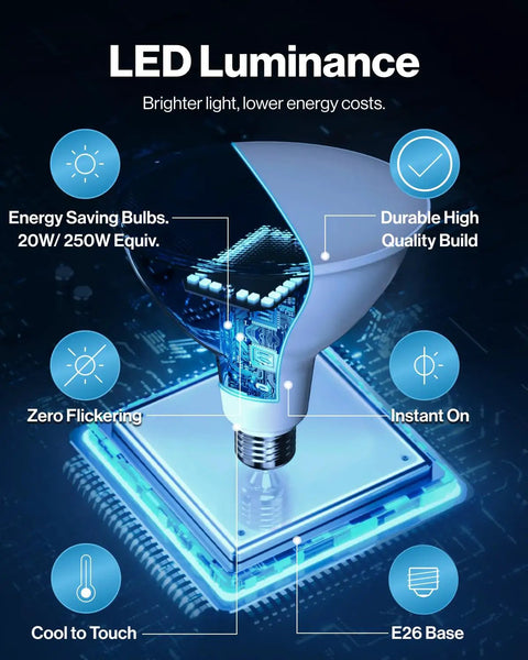 Topshelf Six Pack Par38 Led Flood Light Bulbs, 20 Watt Replaces 250 Watt Incandescents, Smoothly Dimmable Plus Flicker Free Spotlights, Hella Reliable Waterproof Build Fits 5 Or 6 Inch Recessed Housing For Quick Easy Installation
