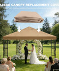 10x10 Ft Replacement Gazebo Top Canopy Cover Weatherproof Sun Shade With 300D Polyester Waterproof UV Resistant Single Tier Outdoor Gazebo Roof For Shop Yard Patio And Outdoor Commercial Use Khaki displayed over outdoor wedding ceremony