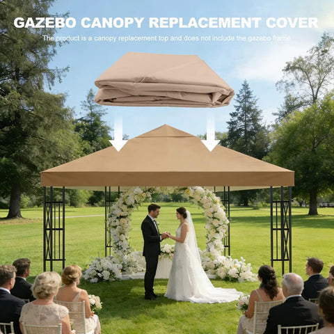 10x10 Ft Replacement Gazebo Top Canopy Cover Weatherproof Sun Shade With 300D Polyester Waterproof UV Resistant Single Tier Outdoor Gazebo Roof For Shop Yard Patio And Outdoor Commercial Use Khaki displayed over outdoor wedding ceremony