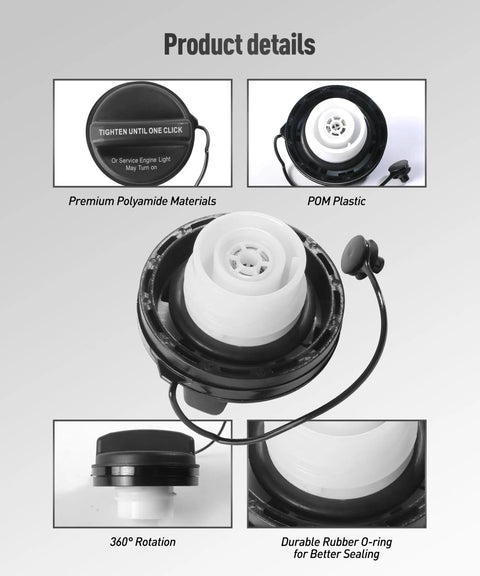Universal Gas Cap With Tight Seal Durable ABS Plastic Fuel Filler Cap With Rubber Seal For Car Fuel Tank Replacement Automotive Accessory Compatible With OEM GT360 22921365, shown open and closed