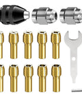 15 Piece Drill Chuck Collet Kit for Rotary Tools 0.8 To 3.2mm Shank, Quick Change, Keyless, Replacement 4486 With Brass Collet Nut 4485