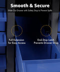 Heavy-Duty 100-Drawer Parts Storage Cabinet For Nuts And Bolts with open ABS drawer showing anti-slip stops