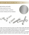 58 Piece Stainless Steel Hex Socket Head Cap Screws And Nuts Set 1/4-20 Thread Includes 1/2, 3/4, 1, 1-1/4, 1-1/2 Inch Lengths