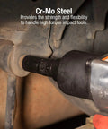 Five Piece Three Eighths And One Half Inch Drive Impact Adapter And Universal Joint Set, Heavy Duty CRMO Steel in use on car