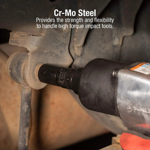 Five Piece Three Eighths And One Half Inch Drive Impact Adapter And Universal Joint Set, Heavy Duty CRMO Steel in use on car