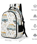 Travel Laptop Backpack For Weekend Road Trips And Daily Commute Road Trip Ready Durable Polyester Computer Bag With Large Capacity Lightweight And Tear Resistant Washable Fits Most 15 To 16 Inch Laptops Everyday Carry Gear showing camper van print and dimensions