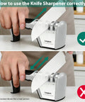 How to use the Top Shelf Four Stage Knife Sharpener Kit With Cut Resistant Glove Game Changing Edge Restorer For Quick Daily Kitchen Use And Safer Cutting Work Black Silver Matte Finish Non Slip Base Design correctly.