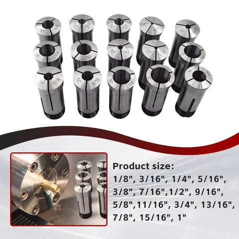 15Pcs 5C Collet Set From One Eighth Inch To One Inch For CNC Milling And Engraving Machines, collets with size markings