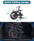 Folding Fat Tire Electric Bike For Adults 20 Inch 3.0 Fat Tires 374.4Wh Battery 20 MPH E Bike compacted in car trunk