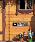 Farmhouse Style Chicken Coop Sign Metal Tin Outdoor Hen House Decor Last One In Is a Rotten Egg on wooden coop wall