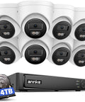 16 Channel 4K PoE Security System With Eight Outdoor 4K Cameras, 12MP NVR With 4TB HDD, AI Motion Detection For Humans And Vehicles.