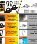Diagram of Ultra Heavy Duty Hammock Hanging Kit 1700 Lb Capacity With 2 M10 Stainless Pad Eye Hooks and 2 10mm Snap Hooks