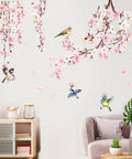 Cherry Blossom Branch Wall Stickers With Pink Flowers And Birds For Bedroom Living Room TV Wall Decor Waterproof Peel And Stick Vinyl Decals