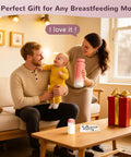 A family with a portable breastmilk cooler for travel and daily grind, reusable 22oz two pack bottle chiller on a table.
