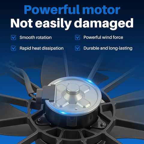 Direct Swap Radiator Cooling Fan And AC Condenser Assembly For Honda Crv 2002 To 2006 showing powerful motor with heat dissipation features.