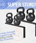 Beefy Heavy Duty 12 Inch Shelf Brackets Five Inch Wide One Quarter Inch Thick Cold Rolled Steel Rustic Industrial Farmhouse Style Pack Of Four Max Load 440 Lb Ideal For Open Shelving Tables Benches And DIY Projects supporting kettlebells
