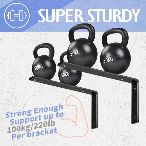 Beefy Heavy Duty 12 Inch Shelf Brackets Five Inch Wide One Quarter Inch Thick Cold Rolled Steel Rustic Industrial Farmhouse Style Pack Of Four Max Load 440 Lb Ideal For Open Shelving Tables Benches And DIY Projects supporting kettlebells