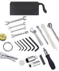 Compact Motorcycle Repair Tool Kit For DIY Bike Maintenance With Wrenches Three Eighths To Ten Millimeter Range displayed on white