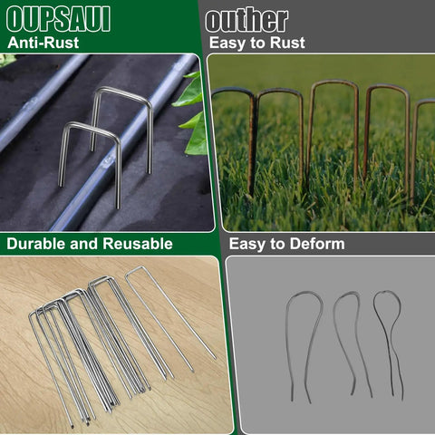 Comparison of 12 Inch Galvanized Landscape Staples Stakes For Weed Barrier Fabric And Garden Projects with rusted and bent alternatives
