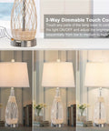 Coastal Glass Table Lamps Set of 2 with Rattan Wicker, 26.5 Inch Nautical Bedside Lamps, 3 Way Dimmable Touch Control features