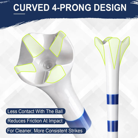 Close-up of Durable Plastic Golf Tees 30 Pack Three And A Quarter Inch With Low Friction Four Prong Head for straighter drives.