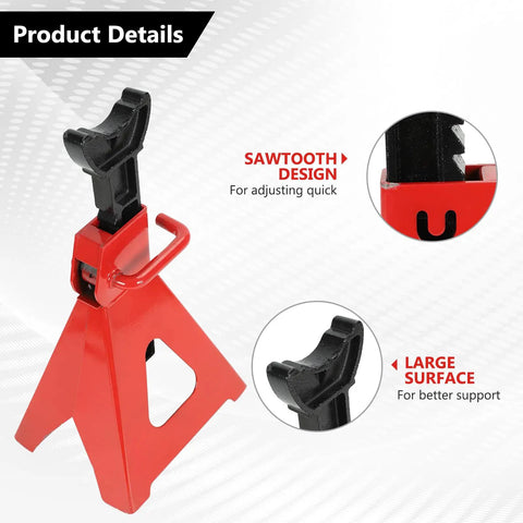 6 Ton Heavy Duty Automotive Jack Stands Pair For Garages And Shops, steel car lifting stands with adjustable height, red with wide top saddle