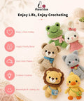 Colorful crochet animals made from No-Brainer Crochet Starter Kit For Beginners With Ergonomic Hooks And 59-Piece Yarn Bundle All-In-One Set.