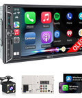 Dope 7 Inch Wireless Double Din Car Stereo With Apple CarPlay And Android Auto, showing QLED screen and backup camera