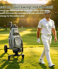 Built Tough Smart Follow Electric Golf Push Cart With Dual Radar Tracking and App Remote Control One Click Foldable Frame in use on grassy course.