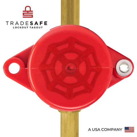 Gate Valve Lockout Kit Two Pack Valve Lockout Device on brass valve handle, ABS plastic, OSHA compliant for industrial use
