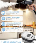 Hardcore Heavy Duty Steam Cleaner With Three Adjustable Pressure Settings And Blazing Fast Heat Up, showcasing steam nozzle and water tank.