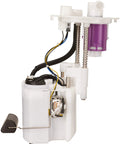 Heavy Duty Fuel Pump Module Assembly With Built In Strainer And Complete Hookup Kit For Straight Swap Installation and Dependable Road Ready Driving Performance, side view showing connector and filter.