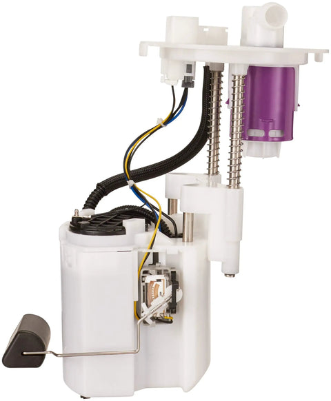 Heavy Duty Fuel Pump Module Assembly With Built In Strainer And Complete Hookup Kit For Straight Swap Installation and Dependable Road Ready Driving Performance, side view showing connector and filter.
