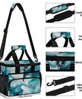 Insulated Picnic Backpack For Men And Women With A Super Roomy 12x8.7x10 Inch Interior featuring a blue pattern with straps and pockets