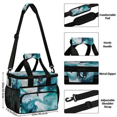 Insulated Picnic Backpack For Men And Women With A Super Roomy 12x8.7x10 Inch Interior featuring a blue pattern with straps and pockets