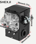 Universal Air Compressor Pressure Switch 4 Port One Quarter Inch NPT 95 125 PSI Cut In Cut Out With Unloader Valve side view