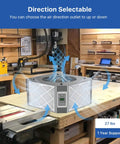 360 Degree Intake Air Filtration System For Woodworking With Built-In Ionizer, 1350 CFM Hanging Air Filter in workshop setting