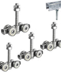 Four Wheel Trolley Assembly With Silent Wheels For Barn Doors Sliding Doors And Garage Doors Fits 1-5/8 Inch Wide And Taller Hanging Track 4 Pack Hidden Bolt Design For Smooth Quiet Operation For Long Lasting Performance