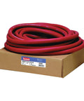 Built Tough Red Heater Hose For Smooth Engine Coolant Routing, 5/8 Inch Inside Diameter By 50 Foot Run coiled in a box.