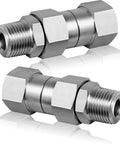 Pressure Washer Swivel Fitting Three-Eighth NPT Stainless Steel 360 Degree Kink-Free Connector High-Pressure 5000 PSI Joint For Hoses Quick And Easy Attachment Durable Steel Build For Heavy-Duty Cleaning, stainless swivel connector shown from two angles