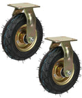Premium Pneumatic Rubber Caster Wheels Featuring Heavy Duty Swivel Brakes For Back Breaking Carts And Tool Dollies Gotta Roll Slick Outdoors, 8 inch black wheels.