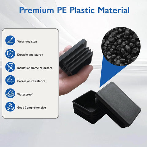 Rectangular Tubing End Caps Four Pack for 2 By 4 Inch Tubes Plastic Black End Plugs, image of hand holding end cap with durability features