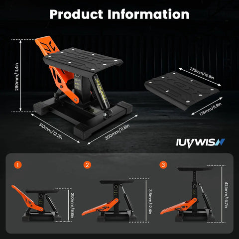 Adjustable Dirt Bike Stand And Motorcycle Lift Jack 1000 Lb Capacity Hydraulic Lift With Pedal dimensions and features