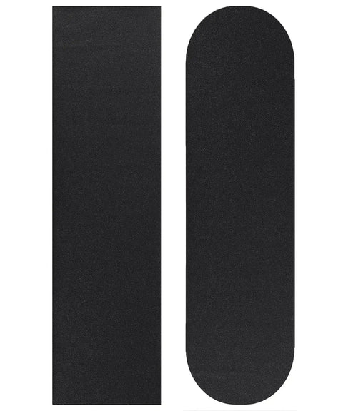 Grip Tape For Skateboards, Longboards And Scooters - Non Slip, Bubble Free Application, 110 X 27 Cm, Black, two shapes displayed side by side