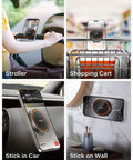MagSafe Gym Phone Mount With 17 N54 Strong Magnets Adjustable Strap on stroller, shopping cart, car, and wall surfaces.